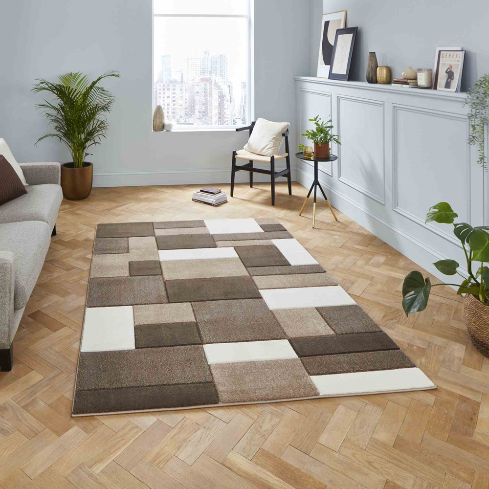 Matrix MT61 Modern Geometric Rugs in Beige Brown